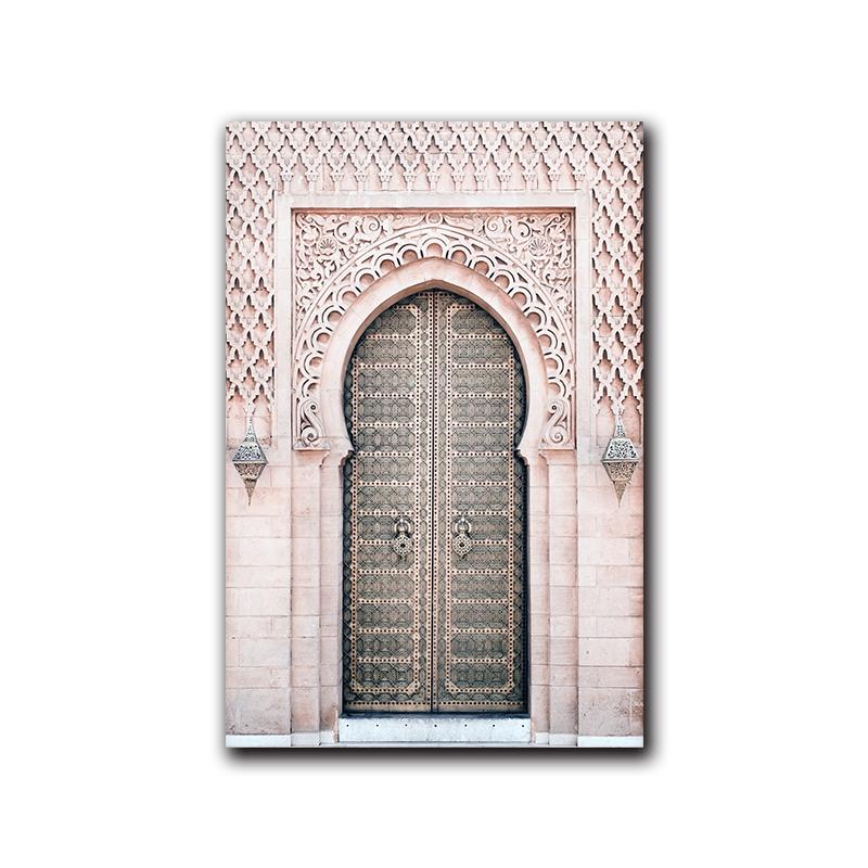 Аллах исламский настенный художественный холст плакат розовый цветок старые ворота мусульманский принт скандинавская декоративная картина живопись современный декор мечети