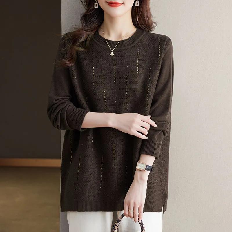 Middle-aged Mother Autumn Winter Round Neck Sweater Women Loose Top Knitted Base Shirt