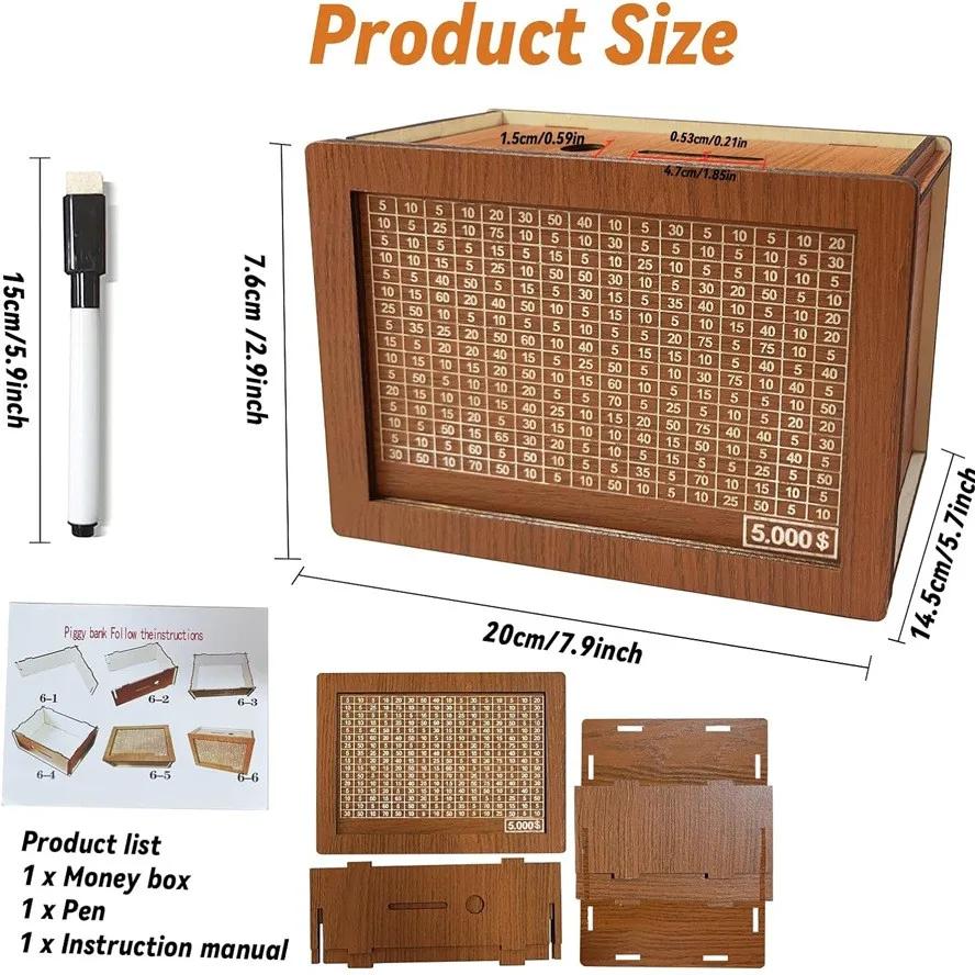 Деревянные копилки, коробки для долларовых денег, многоразовые сборные коробки для денег, предметы интерьера, с целями и цифрами сбережений