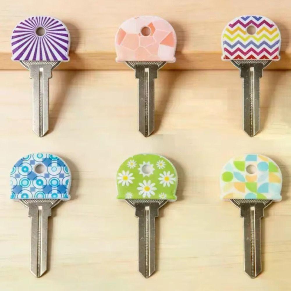6Pcs Flower Pattern Silicone Key Cover Silicone Key Sleeve Reusable Key Identifier  Key Chain