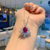 Jewelry Colored Treasure Popular Red Corundum Imitation Pigeon Blood Ruby Retro Pendant Temperament Collarbone Chain