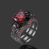 Gothic Black Rose Flower Skull Engagement Rings Set Red Purple Heart Zircon Crystal Zircon Halloween Gifts