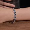 Hollow Blue Heart Zircon White Round Cubic Zirconia Rhodium Plated  Women Hand Bracelets