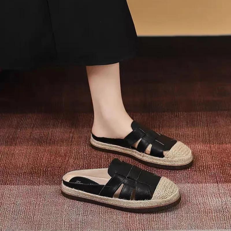 Fashion High Quality Summer Ladies Closed Toe Slipper 2024 Retro Hemp Rope Woven Women's Slippers New Casual Versatile Platform Slides