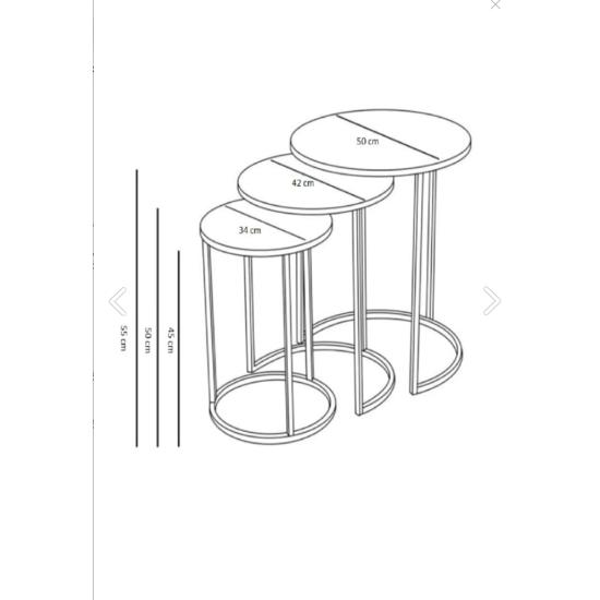 3-местный журнальный столик Ceylin с металлической ножкой золотого цвета, небьющееся стекло с желтым мраморным рисунком