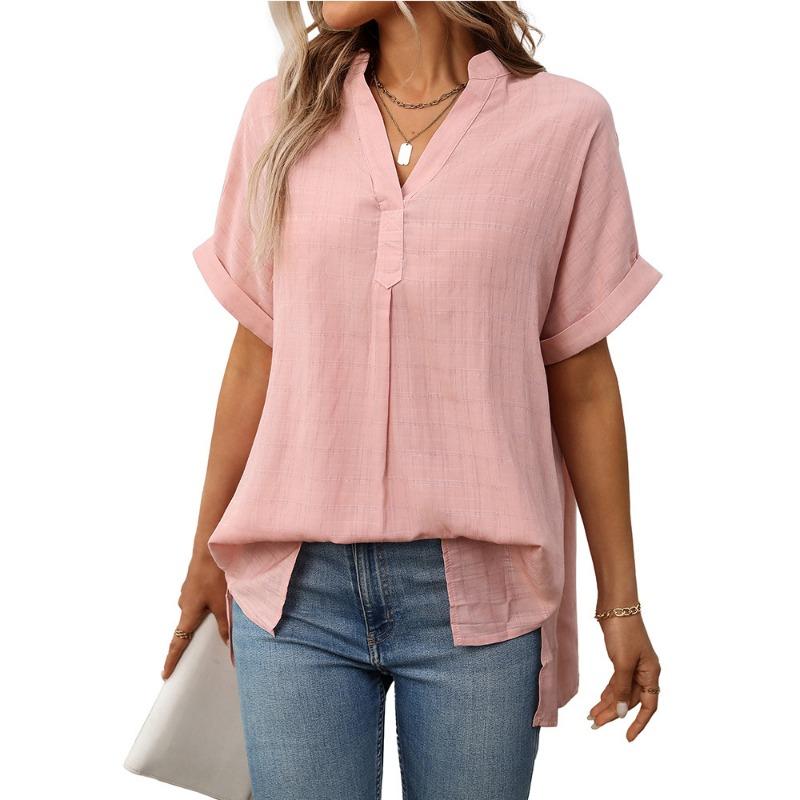 Летняя новая женская рубашка свободного кроя с V-образным вырезом и короткими рукавами в полоску
