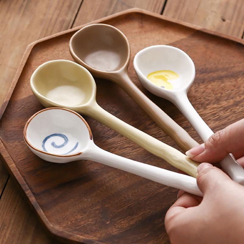 Creative Ceramic Soup Spoon Japanese Tableware Eating Spoon Long Handle Spoons Kitchen Cooking Utensil Tool Teaspoon For Kitchen