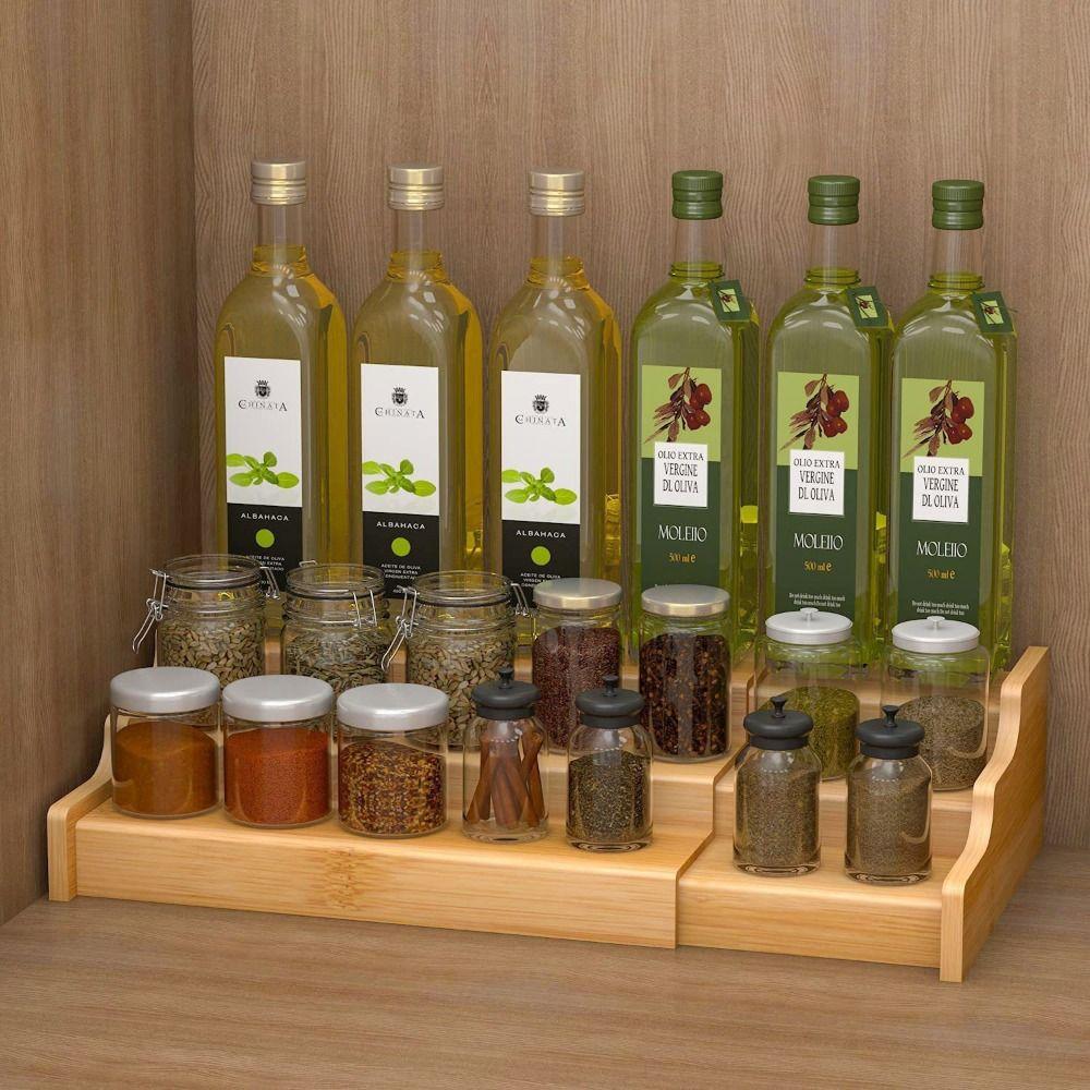 Expandable Kitchen Cabinet Organizer Bamboo Seasoning Organizer Spice Rack Organizer Kitchen