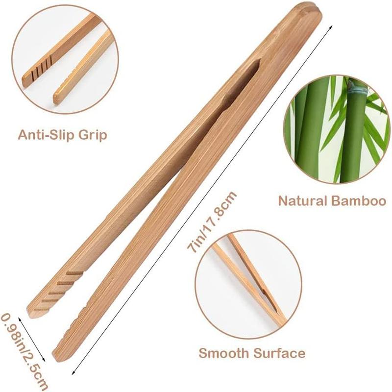 4Pcs Bamboo Toast Tongs 18cm Toaster Tong Tea Clip Tweezers Bamboo Tong for BBQ Fried Food Bread Tea Cooking Kitchen Accessories