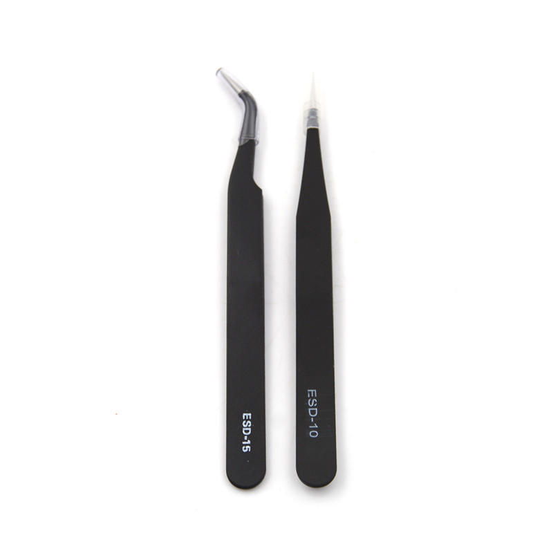2Pcs/Set Black Anti-Static Straight Curved Tweezers Tools
