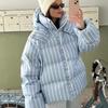 ZA Fall and Winter New Women's Clothing ZR Fashion Style Fashion All-match Loose Stripes Hooded Bread Coat Cotton-padded Outwear