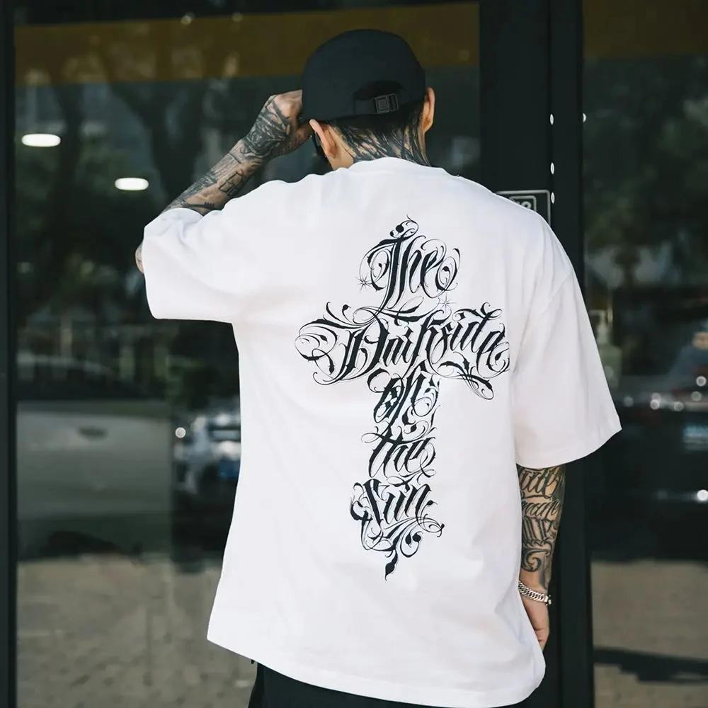 Harajuku Streetwear Hip Hop Мужская футболка с коротким рукавом Tattoo Chicano Front Fross, фирменная одежда Gangster West Coast Streetwear