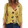 Spring and Autumn V-neck Butterfly Dragonfly Pattern 3D Printed Top Fashionable Casual Long Sleeved Women's T-shirts