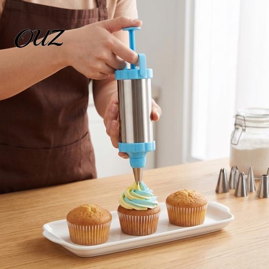 Cupcake Frosting Decorator Stainless Steel Cake Icing Dispenser Set, Reusable Baking Tools with Scraper And Detachable Replaceable Nozzles,