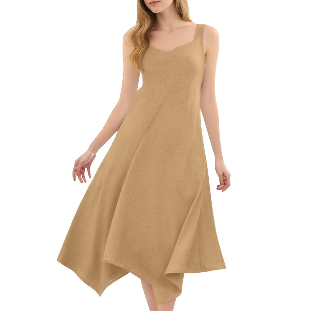 Женское повседневное модное платье миди без рукавов с круглым вырезом и нерегулярным подолом