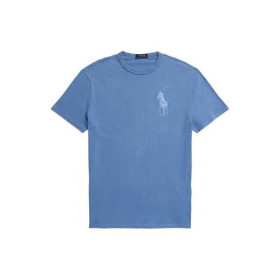 Polo однотонная футболка с вышитым принтом Big Pony, повседневная, с круглым вырезом и коротким рукавом, мужские топы, синяя MNPOTSH1N822148-400
