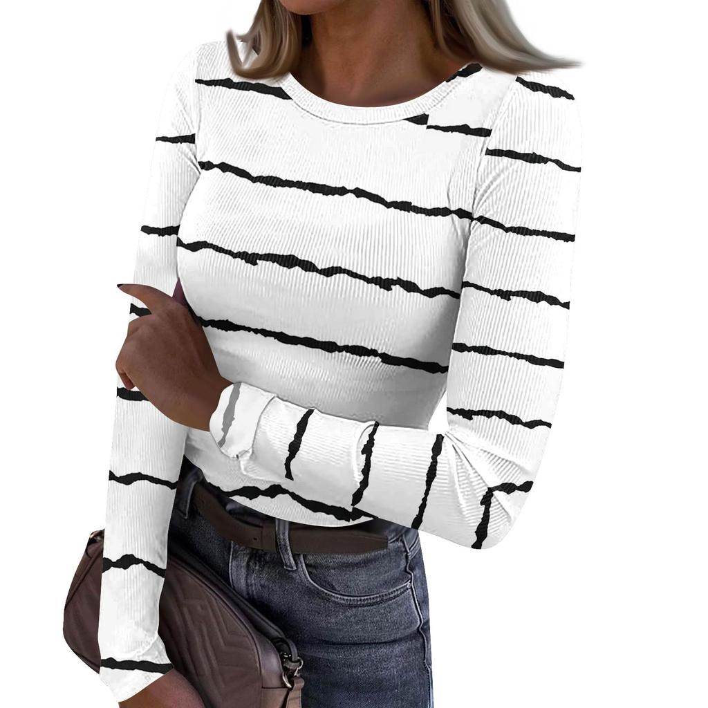 Женская и зимняя футболка с тонким низом, модная повседневная футболка с градиентным принтом и круглым вырезом, пуловер с длинным рукавом