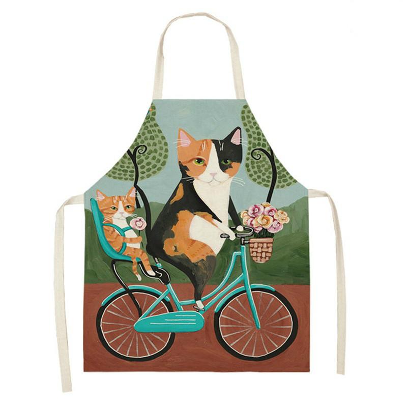 Фартук для приготовления пищи и выпечки, антимасляный фартук с защитой от пятен, льняной фартук без рукавов с принтом кота, аксессуары для домашней уборки