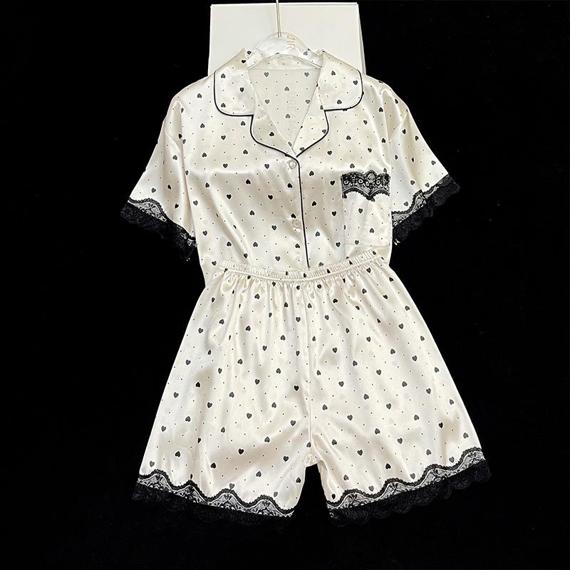 High-end Chinese style ink painting ice silk short-sleeved cool pajamas women's summer loose and comfortable loungewear