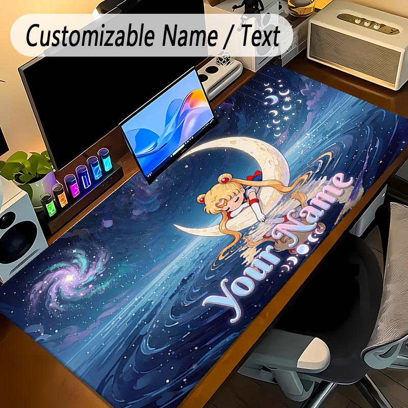 Large Mouse PadSailor Moon Custom Name Text Personalized Desk Mat Non Slip Gaming Pad