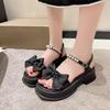 Women's 2025 Summer Fairy Style Platform Sandals with Bow and Pearls