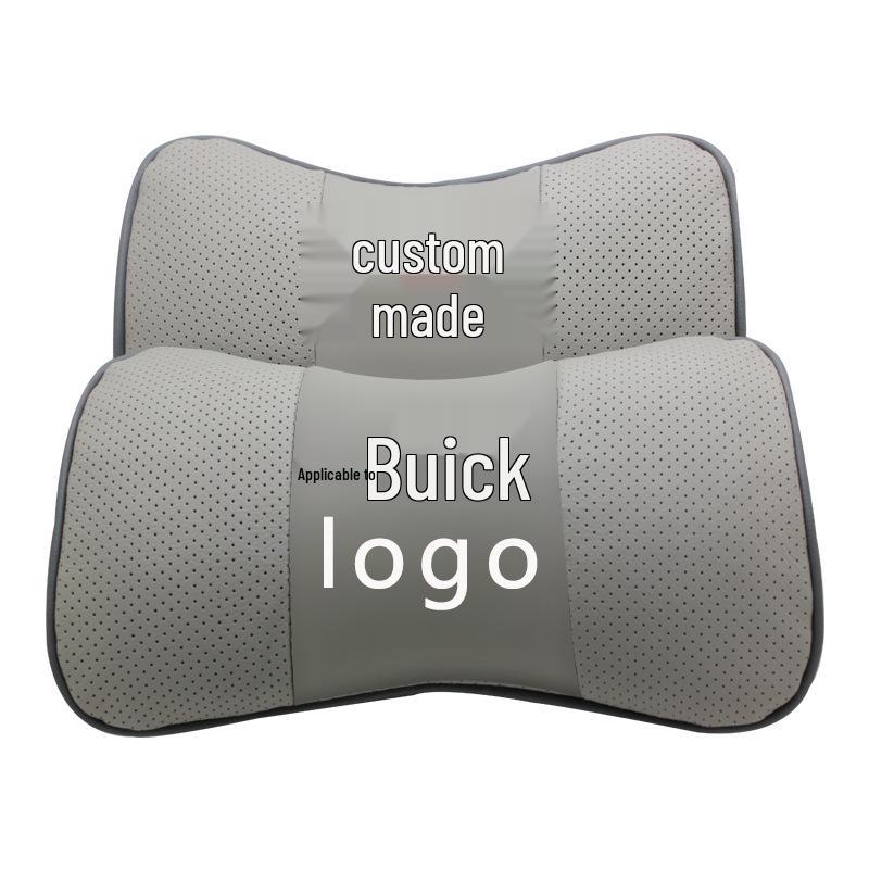 Genuine Leather Car Headrest Neck Pillow for Buick - Customizable Logo, Cowhide Backrest Support