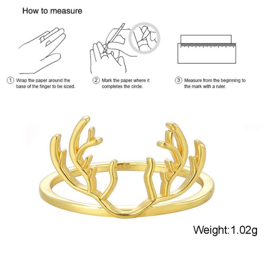 SR0010 Christmas Sterling Silver Antler Ring, Women's Niche Design, Ins Style Jewelry in Gold