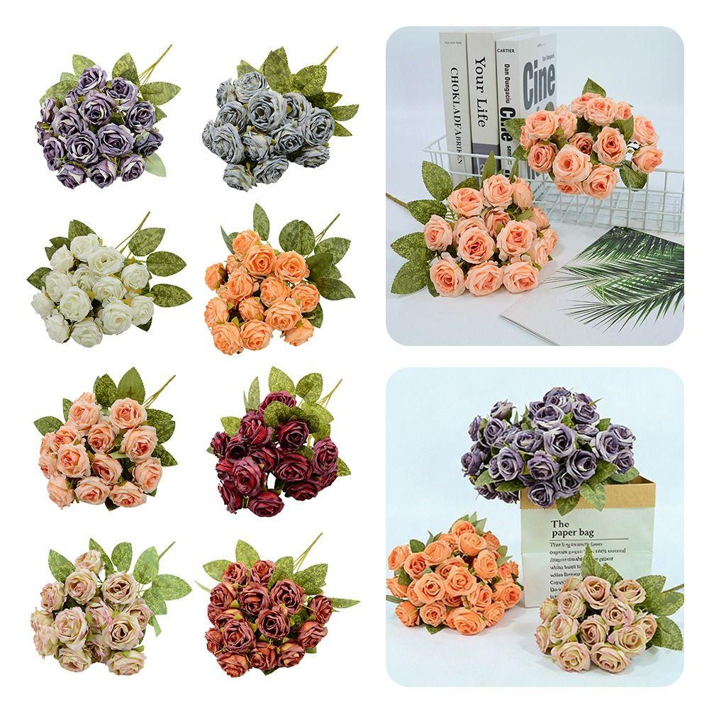 Silk Petals Rose Artificial Flowers 15 Heads Decorative Flower Party Supplies