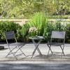 3 Pieces Outdoor Bistro Set, Glass Top Outdoor Table and 2 Folding Chairs with Protecting Feet, Grey