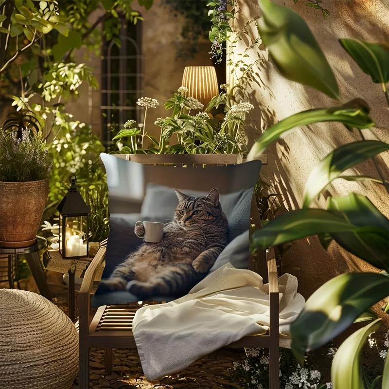 Vikama Chubby Cat Coffee Soft Pillowcase Comfortable Smooth Touch Sofa Decorative Cushion Cover
