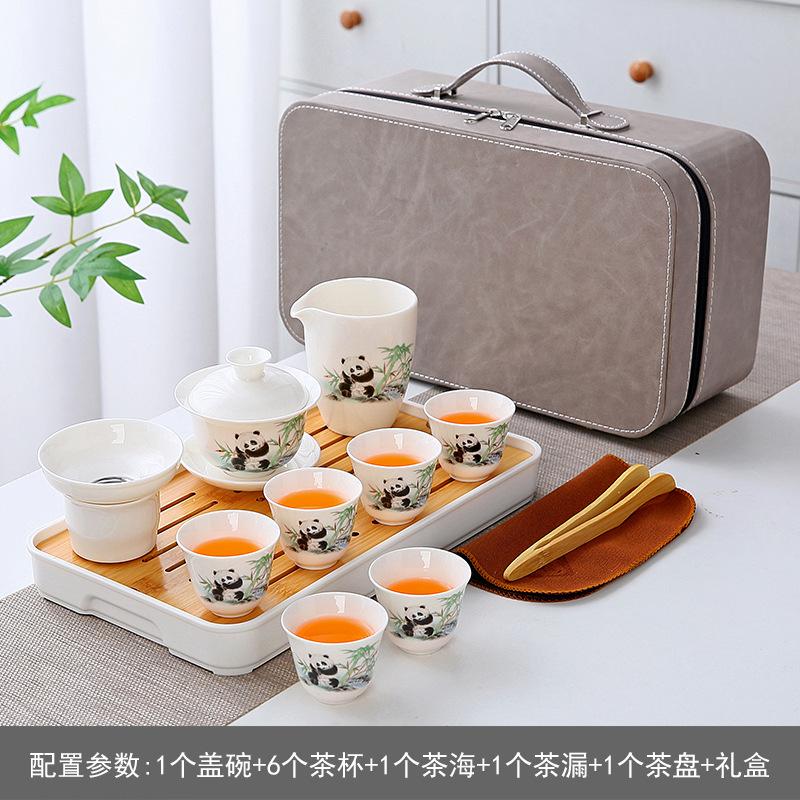 Dehua suet jade white porcelain set tea set cover bowl travel set company gifts can be added to customers