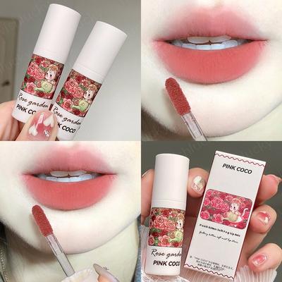 PINKCOCO Cool Gray Rose Lip Glaze — матовый финиш, легкая помада для ежедневного ношения с низкой насыщенностью