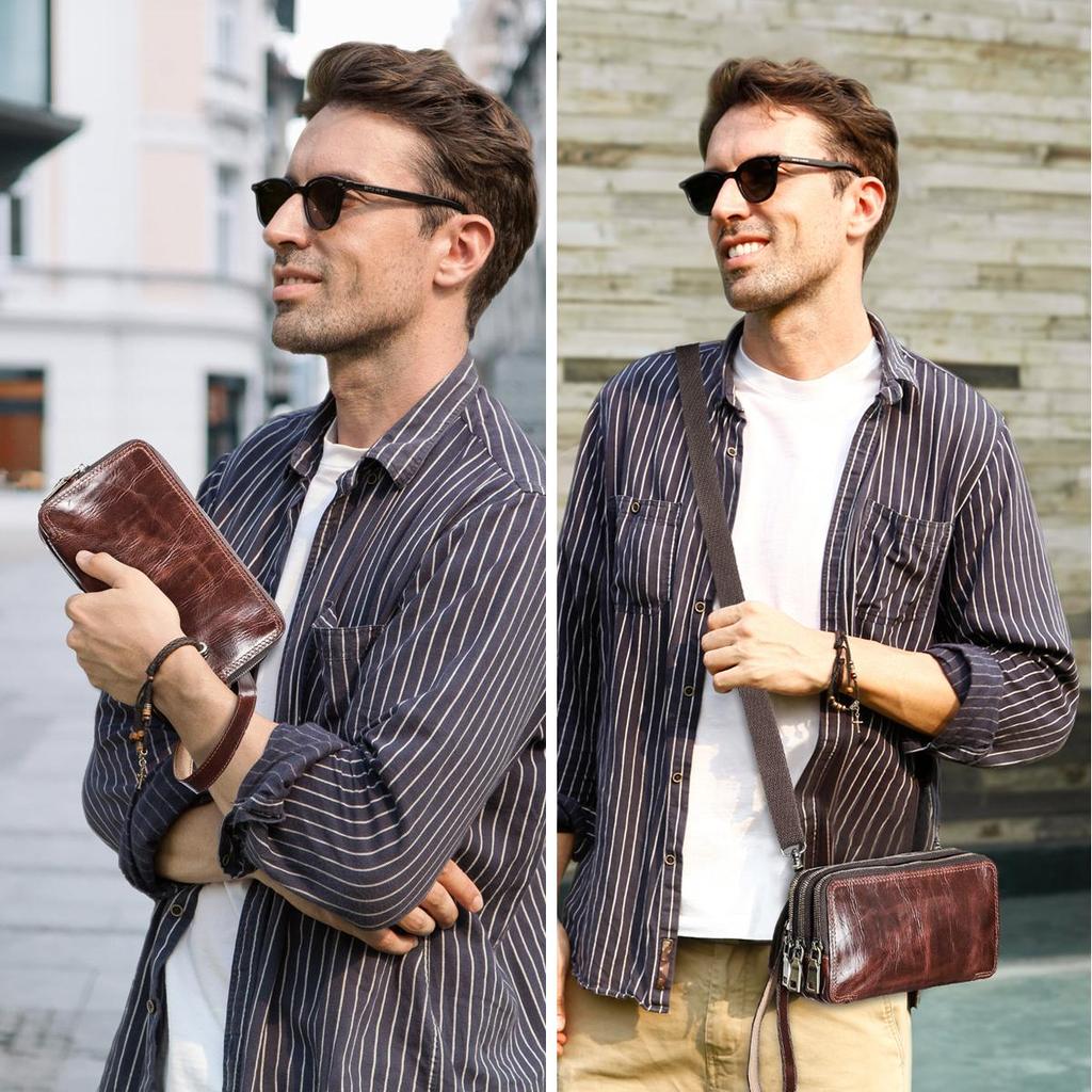 Кошельки-клатчи из натуральной кожи CONTACT'S для мужчин, сумка через плечо, сумка для телефона, кошельки для карт, многофункциональная сумка с застежкой-молнией