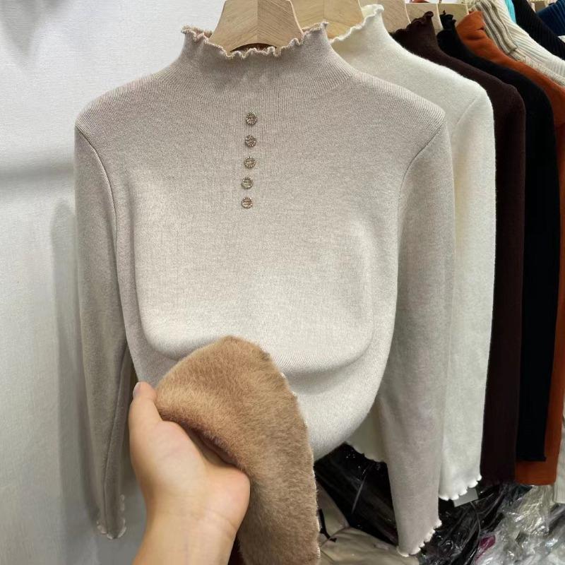 Кружевной воротник с грибами флисовая утолщенная вязаная базовая рубашка женская осенне-зимняя новая модная цельнокроеная флисовая трикотажная кофта