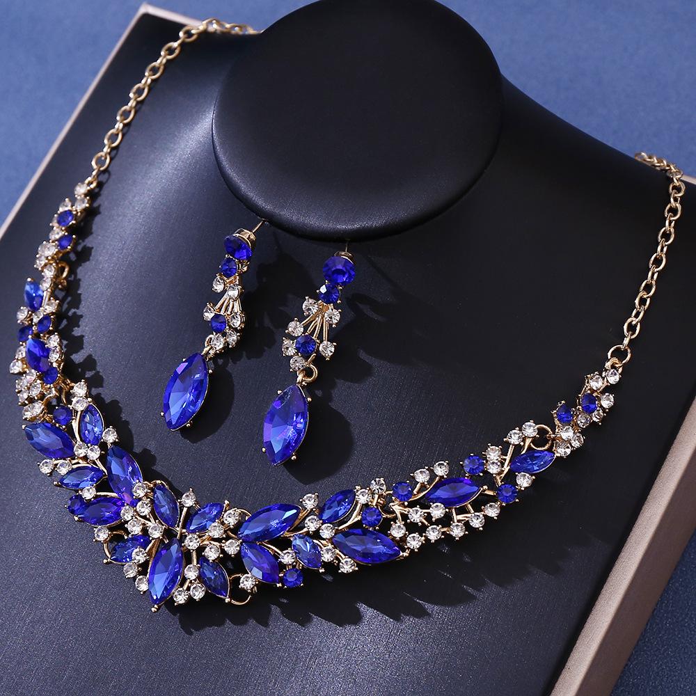DIEZI 5 Colors Luxury Crystal Tiara Necklace Earrings For Women Wedding Party Elegant Bridal Bride Rhinestone Crown Accessories