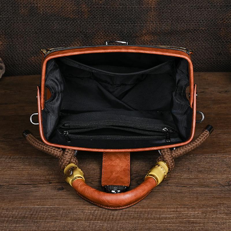 Vintage Luxury Handbag Handmade Leather Carved Women Bag Versatile Female Shoulder & Crossbody Bags