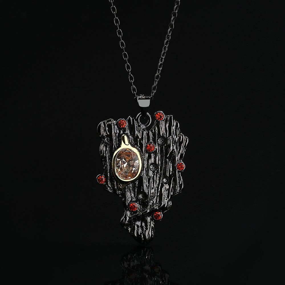 Irregular Bohemian Style Women's Pendant Creative Inlaid Red Zircon Black Gold Two-color Geometric Women's for Necklace