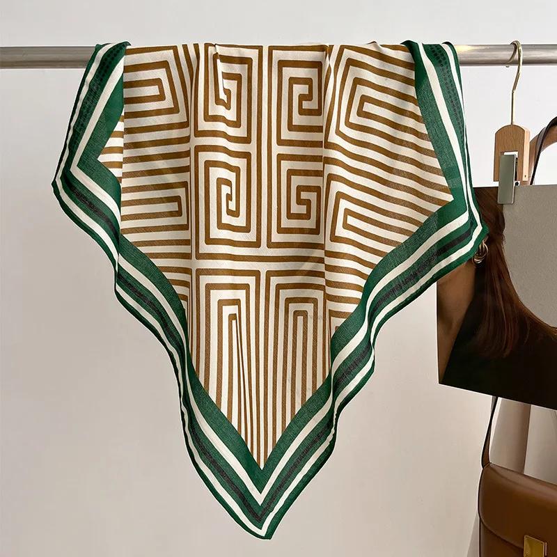 Luxury 70cm Small Cotton Hair Women Square Scarf Print Neckerchief Ladies Neck Tie Hand Wrist Foulard Bandana Echarpe