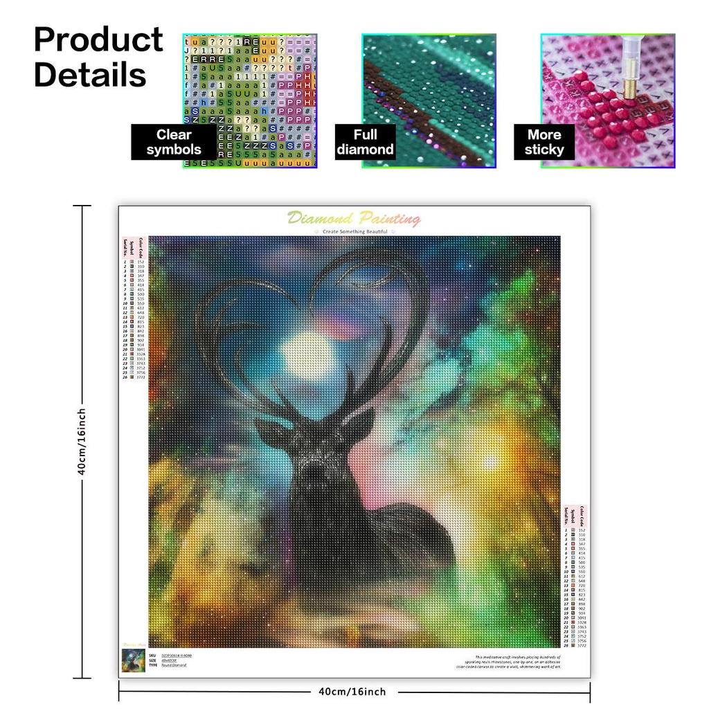 5D DIY Full Round Diamond Painting Deer Embroidery Animal Picture Rhinestones Mosaic Decoration 40x40cm/16x16inch