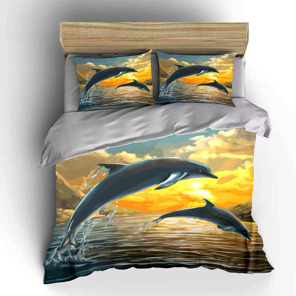 Jumping dolphins, sunset background. Bedding sets Duvet cover sets Duvet covers Pillowcases(1*Duvet Cover 2*Pillowcases without duvet insert)