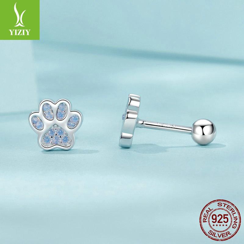 Cute Pet Print Stud Earrings Female, Cute Pink Pet Paw Print S925 Sterling Silver Earrings.