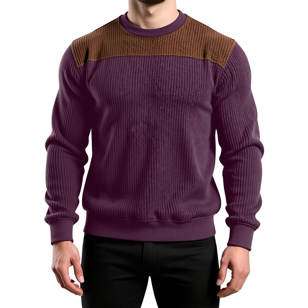 Men's Colorblock Round Neck Long Sleeve Tops Men's Sports Large Size Casual Round Neck Tops