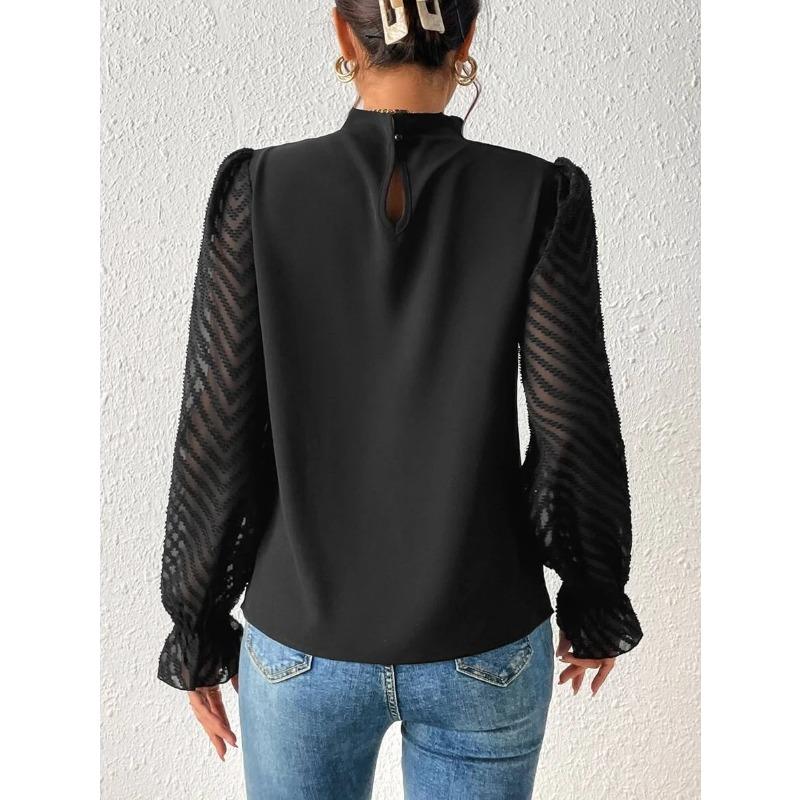 VEZFAA Женская мода повседневная весна осень однотонный принт длинный рукав полуводолазка блузки и рубашки