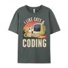 Programmer Cat Kitty Meow Animal Pet Computer Programming Vintage T Shirt Unisex Man Clothes Graphic Cotton Short Sleeve