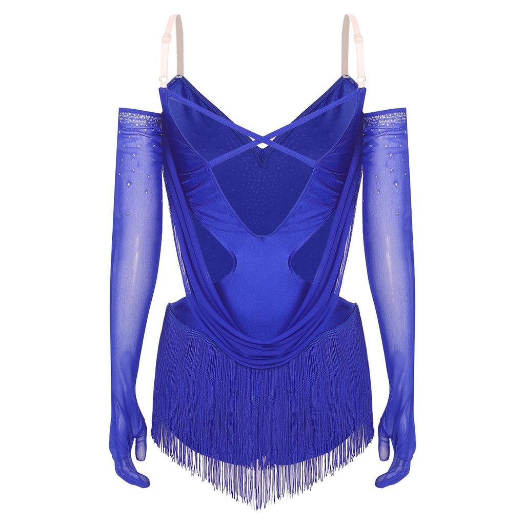 Женское фигурное катание ча-ча-ча самба румба танго латиноамериканские танцы платье с перчатками 2 шт танцевальная одежда