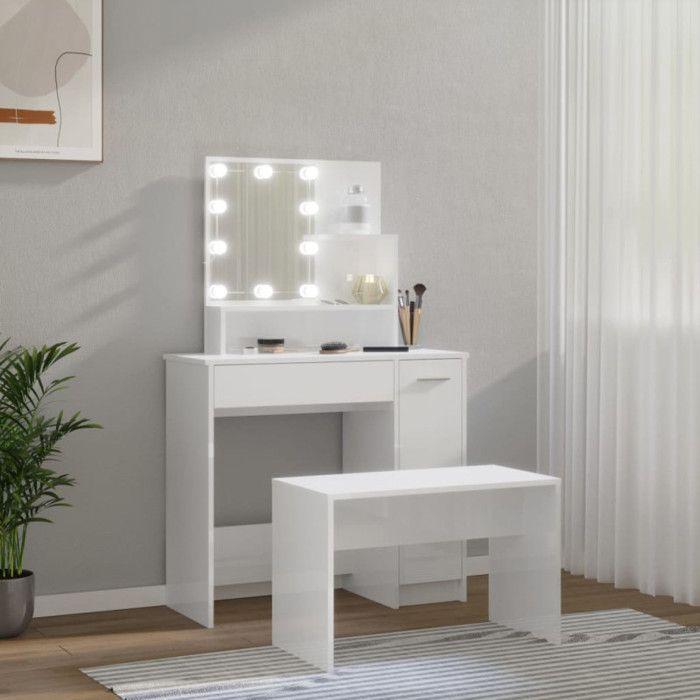 VidaXL Vanity Set with LED Cosmetic Table Makeup Vanity Jewelry Table Bedroom White 3114119