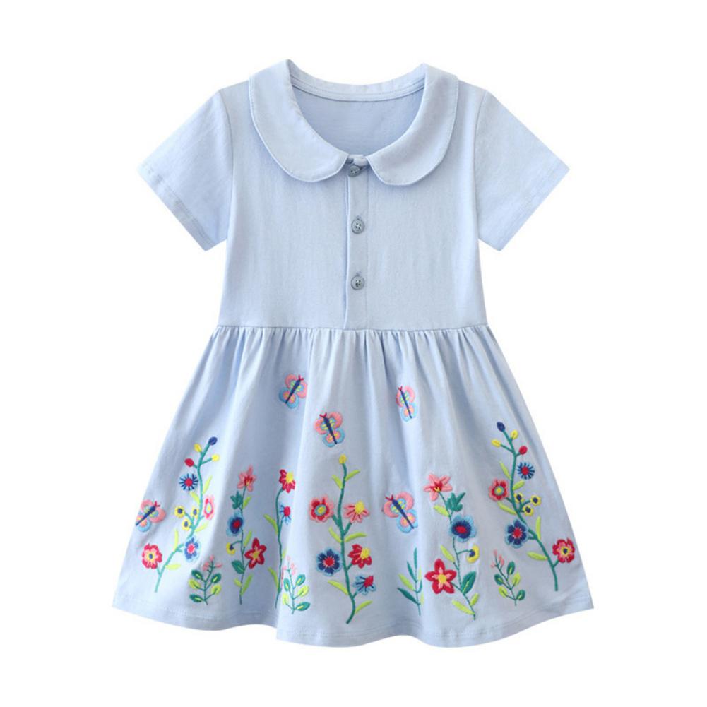Платье принцессы с отложным воротником и короткими рукавами для детей 1–8 лет, украшенное вышивкой растений