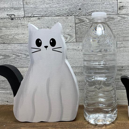 1/2 шт., табличка на стол с изображением призрачного кота, Хэллоуин, жуткий деревянный призрачный котенок, многоуровневое украшение для подноса, деревенский настольный призрачный животный, многоуровневое украшение для подноса