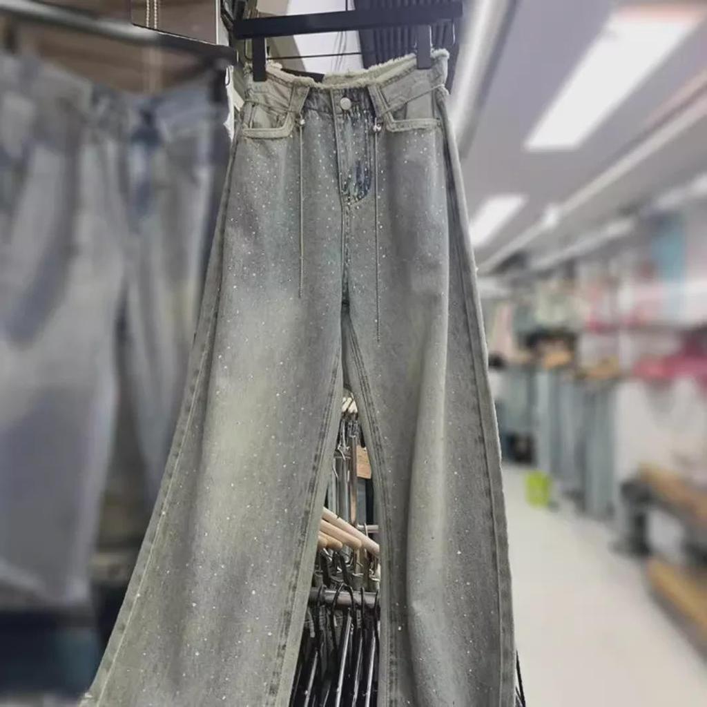 European Heavy-Duty Starry Sky High Waist Wide-Leg Jeans for Women - Summer Fashion