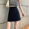 Женская летняя юбка А-силуэта с завышенной талией, прилегающая, в стиле колледжа, черного цвета, 2024